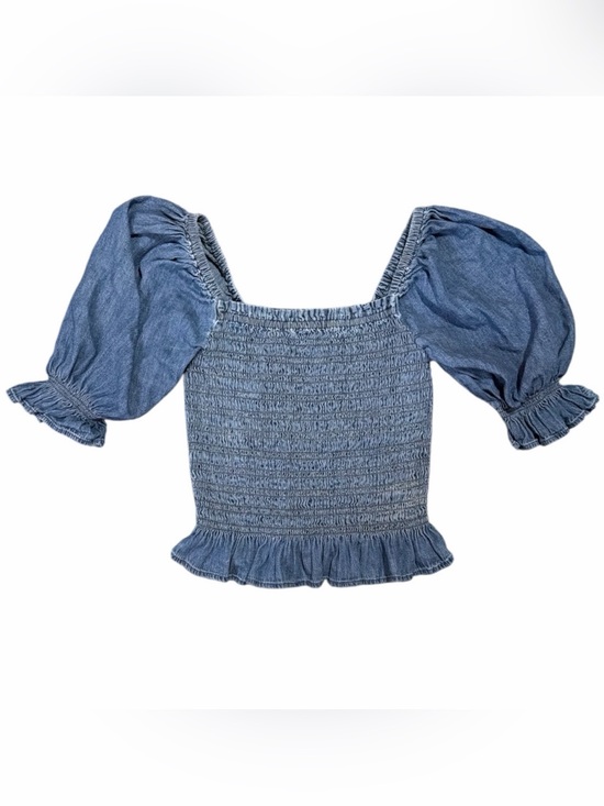 GAP Tops - GAP Smocked Puff Sleeve Chambray Crop Top Medium Cottagecore